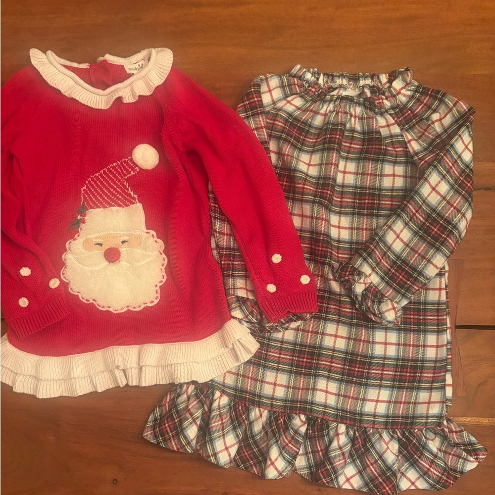 Lands' End Plaid Pajamas and Santa Sweater Bundle
